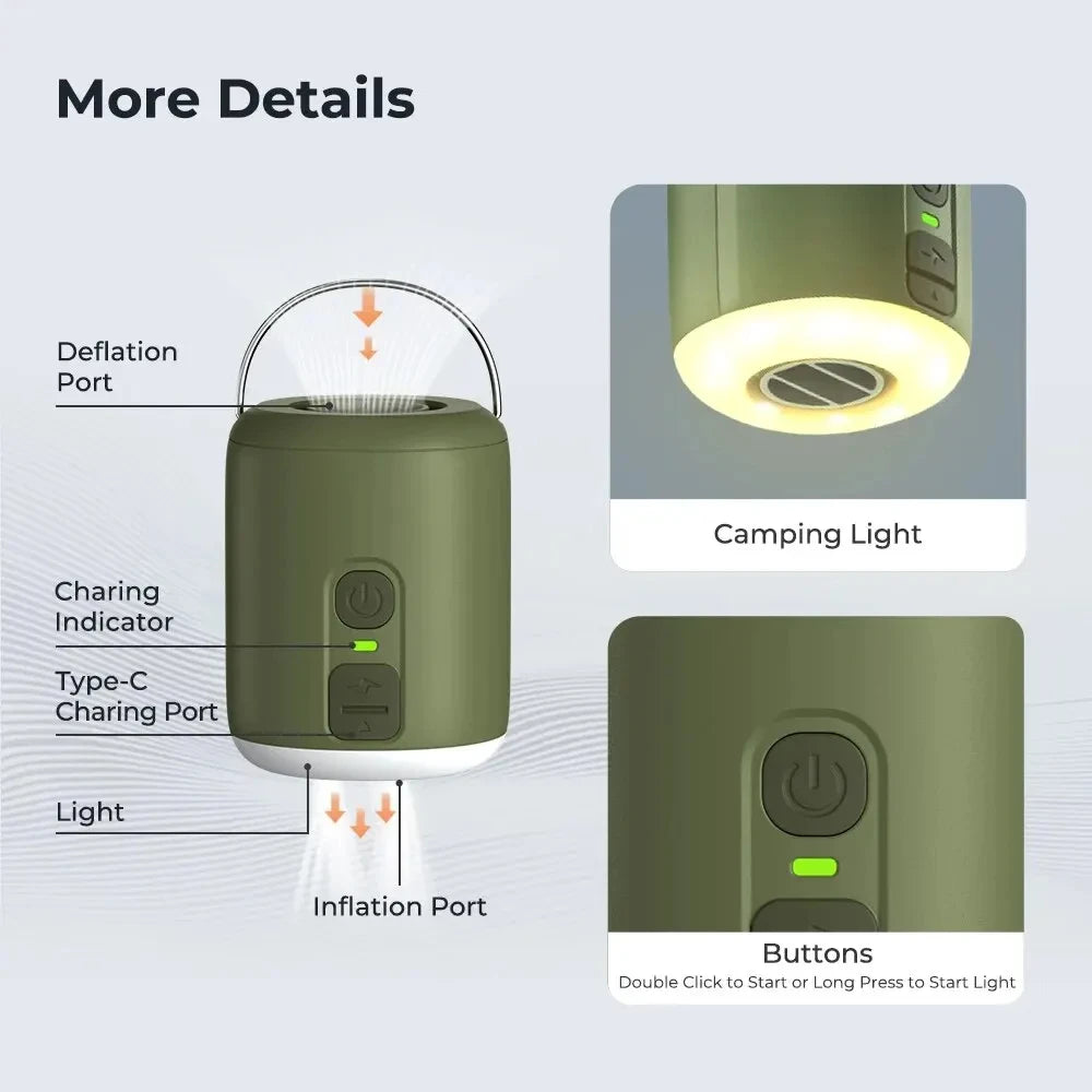 WESTTUNE Tiny Air Pump with Camping Lantern 4.5kPa Air Pump with Magnetic Design for Inflatable Air Mattress Sleeping Pads Daniel’s Outdoor Company