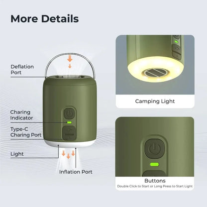 WESTTUNE Tiny Air Pump with Camping Lantern 4.5kPa Air Pump with Magnetic Design for Inflatable Air Mattress Sleeping Pads Daniel’s Outdoor Company