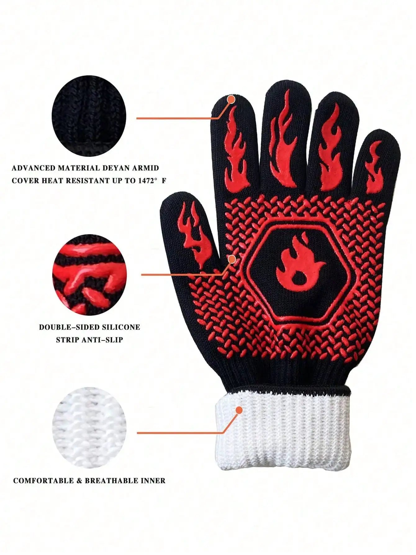 2PCS 500 Heat-insulating Resistant BBQ Gloves Fireplace Grilling Gloves Anti-scald Oven Glove for Ktichen Baking Grill Microwave Daniel’s Outdoor Company