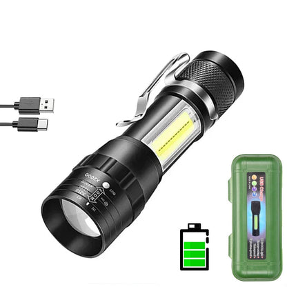 Portable Rechargeable LED Flashlight with Pen Clip Zoomable Waterproof Torch with Side Light Outdoor Camping Emergency Lantern - Daniel’s Outdoor Company