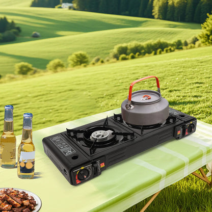 2500W Portable Camping Stove 2 Burners Camping Stove with Baking Tray&Portable Case use  Butane or LPG Home Application Outdoor Daniel’s Outdoor Company
