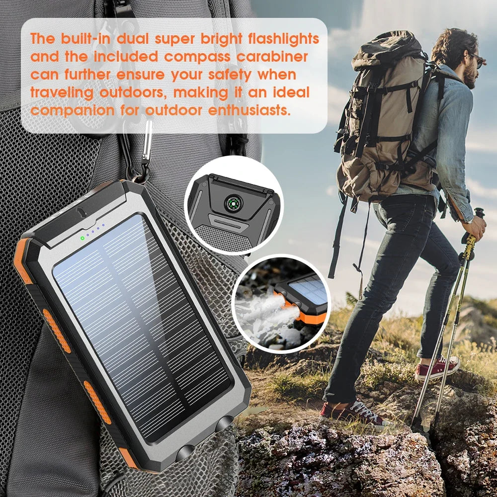 10000mAh Solar Charging Power Bank,Dual USB & Type C Output Port Multicharger Power Bank with Flashlight and Compass Daniel’s Outdoor Company