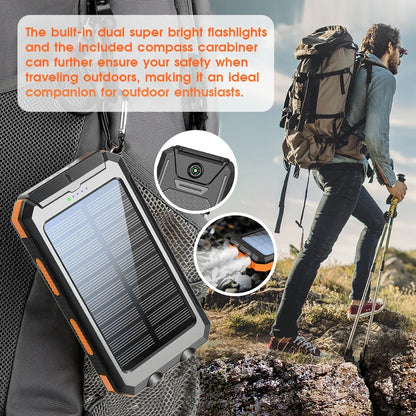 10000mAh Solar Charging Power Bank,Dual USB & Type C Output Port Multicharger Power Bank with Flashlight and Compass Daniel’s Outdoor Company