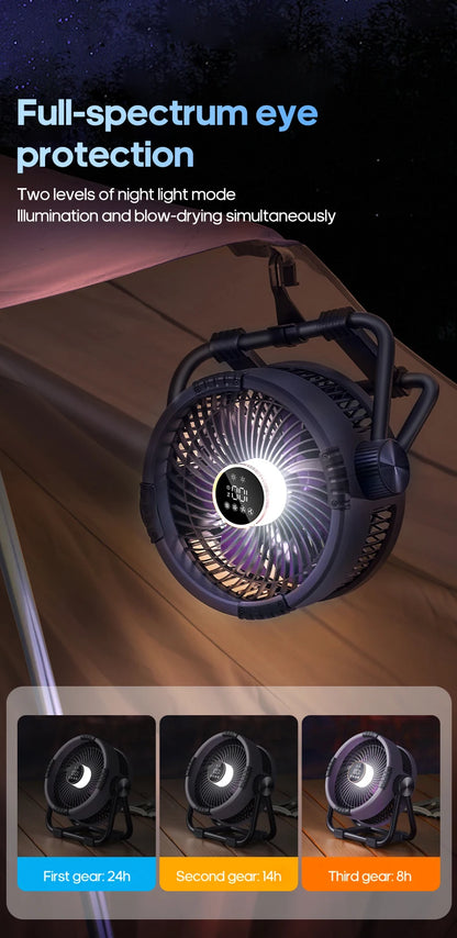 Portable 6 in 1 Outdoor Camping Fan 20000mAh Rechargeable Wireless Tent Ceiling Fan 4 Speed Adjustment LED Lighting Power Bank Daniel’s Outdoor Company