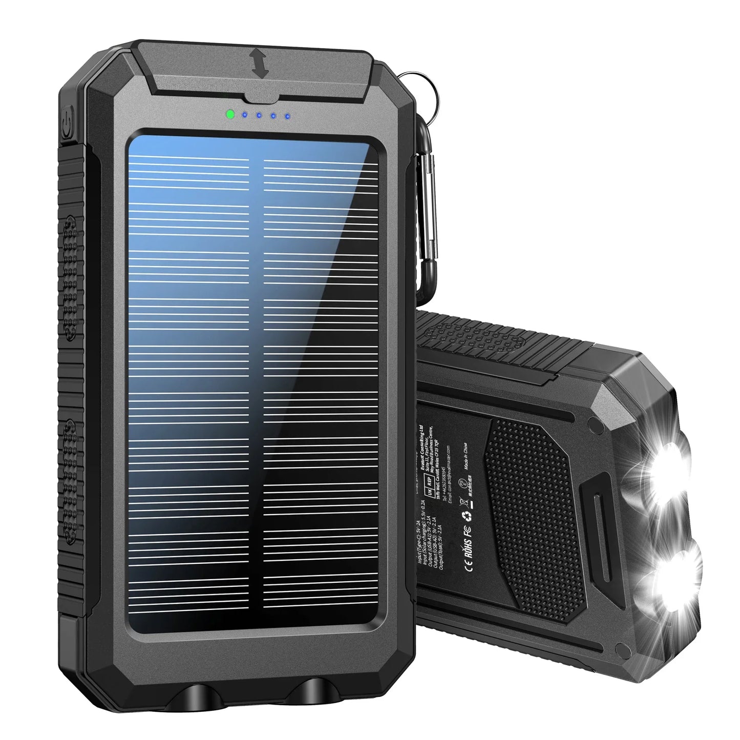 10000mAh Solar Charging Power Bank,Dual USB & Type C Output Port Multicharger Power Bank with Flashlight and Compass Daniel’s Outdoor Company