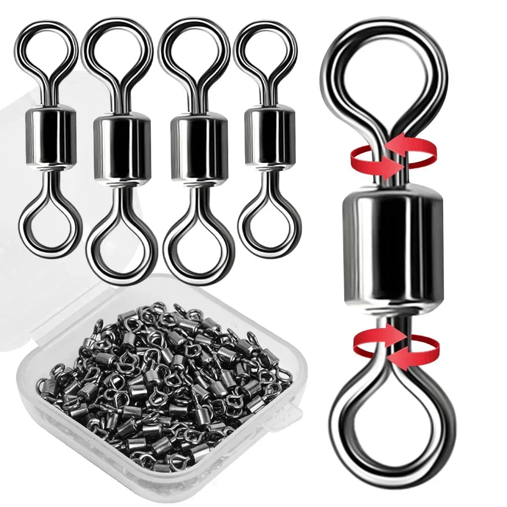 50/100Pcs Stainless Steel Fishing Connector Corrosion Resistance Barrel Bearing Rolling Swivel Solid Ring Connector Accessories Daniel’s Outdoor Company