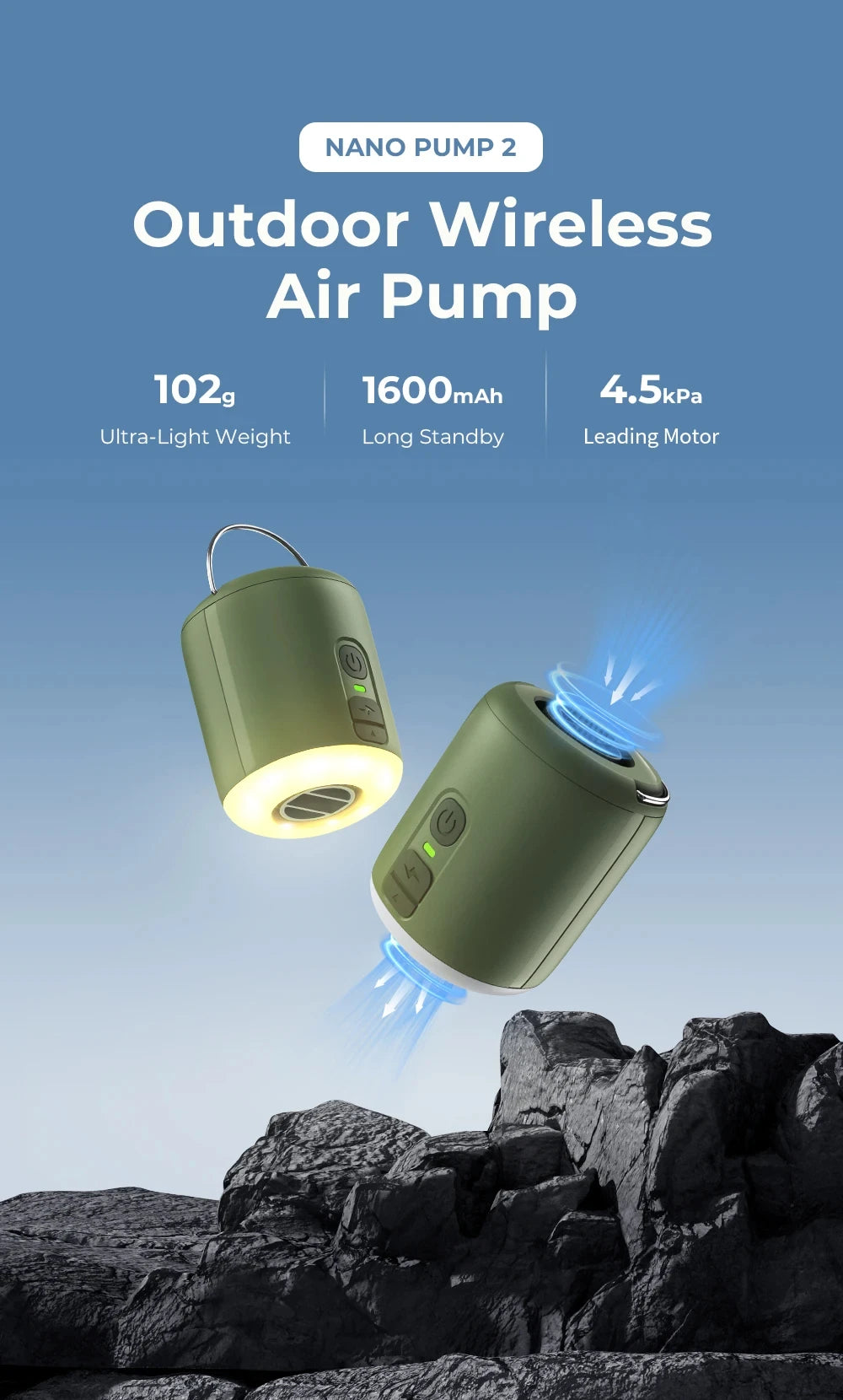 WESTTUNE Tiny Air Pump with Camping Lantern 4.5kPa Air Pump with Magnetic Design for Inflatable Air Mattress Sleeping Pads Daniel’s Outdoor Company