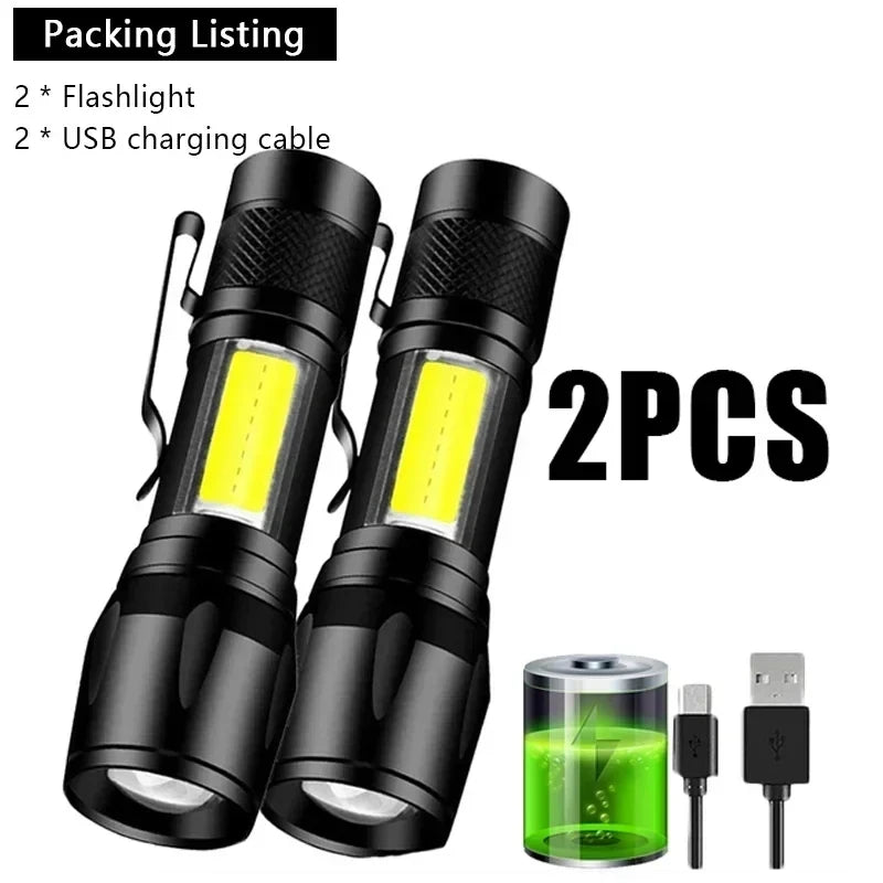 Portable Rechargeable LED Flashlight with Pen Clip Zoomable Waterproof Torch with Side Light Outdoor Camping Emergency Lantern - Daniel’s Outdoor Company