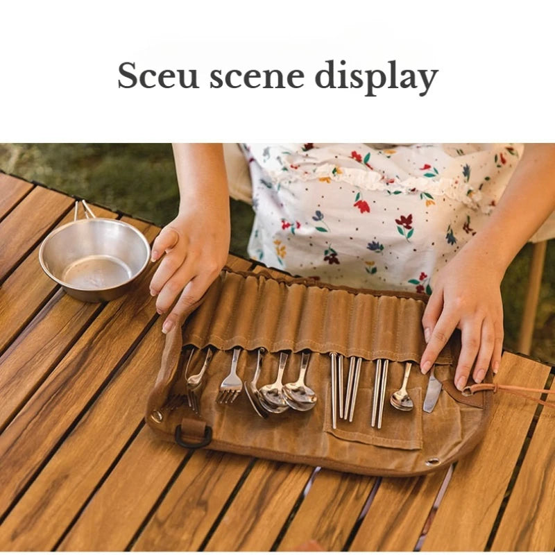 Portable Roll Up Pouch Bag Outdoor Camping Cutlery Storage Bag Cutlery Storage Water Resistant Case For Forks Spoons Chopstick Daniel’s Outdoor Company