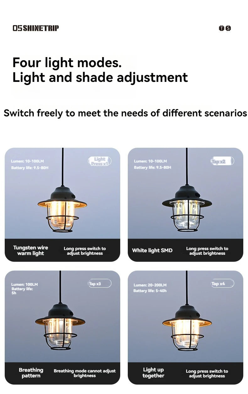 Shine Trip Outdoor Retro Smalldroplight, Campsite Lamp, Atmosphere Lamp, USB Charging Tent Light, LED Camping Hangling Lamp Daniel’s Outdoor Company