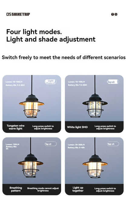 Shine Trip Outdoor Retro Smalldroplight, Campsite Lamp, Atmosphere Lamp, USB Charging Tent Light, LED Camping Hangling Lamp Daniel’s Outdoor Company
