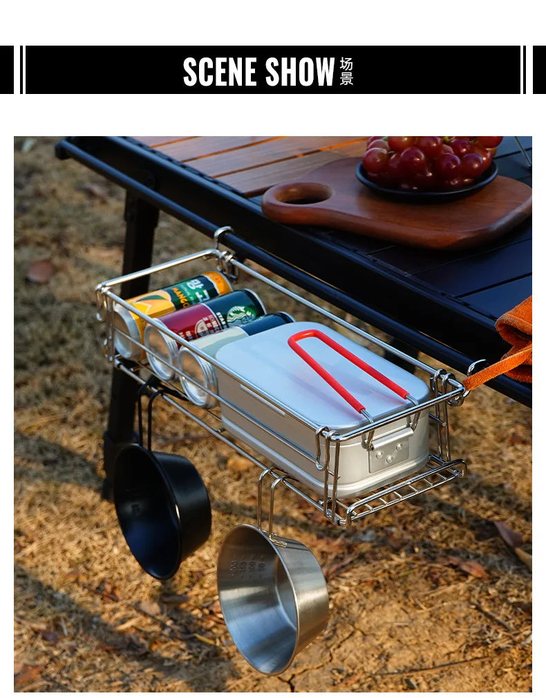 Outdoor Aluminum Table Side Storage Rack Hanging Mesh IGT Table Expansion Bracket Folding Table Extension Basket Folding Rack Daniel’s Outdoor Company