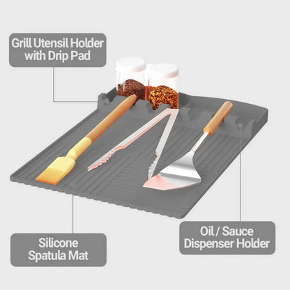 Non-slip Silicone Grilling Pad with Drip Pad for Utensils Spatulas for Bbq
