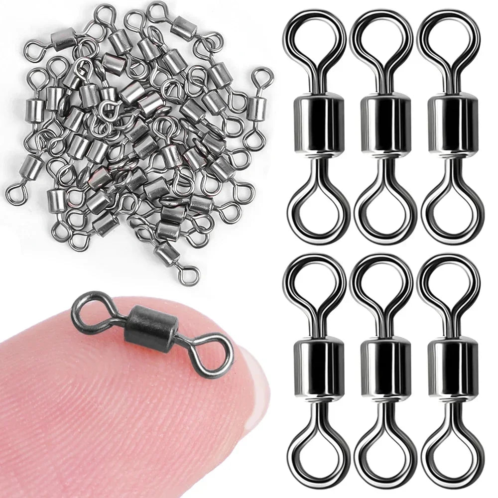 50/100Pcs Stainless Steel Fishing Connector Corrosion Resistance Barrel Bearing Rolling Swivel Solid Ring Connector Accessories Daniel’s Outdoor Company