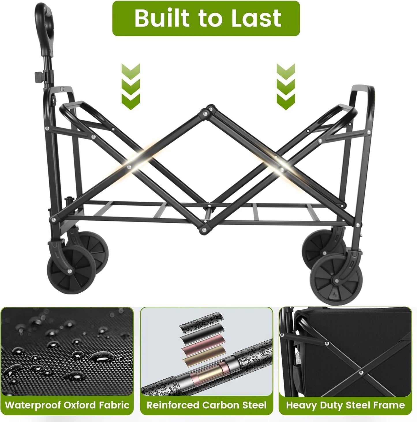 Heavy Duty Wagon Carts Foldable, Portable Wagons for Groceries, Beach Cart with All-Terrain Wheels  Drink Holders, Utility Wagon Daniel’s Outdoor Company