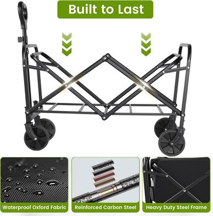 Heavy Duty Wagon Carts Foldable, Portable Wagons for Groceries, Beach Cart with All-Terrain Wheels  Drink Holders, Utility Wagon Daniel’s Outdoor Company