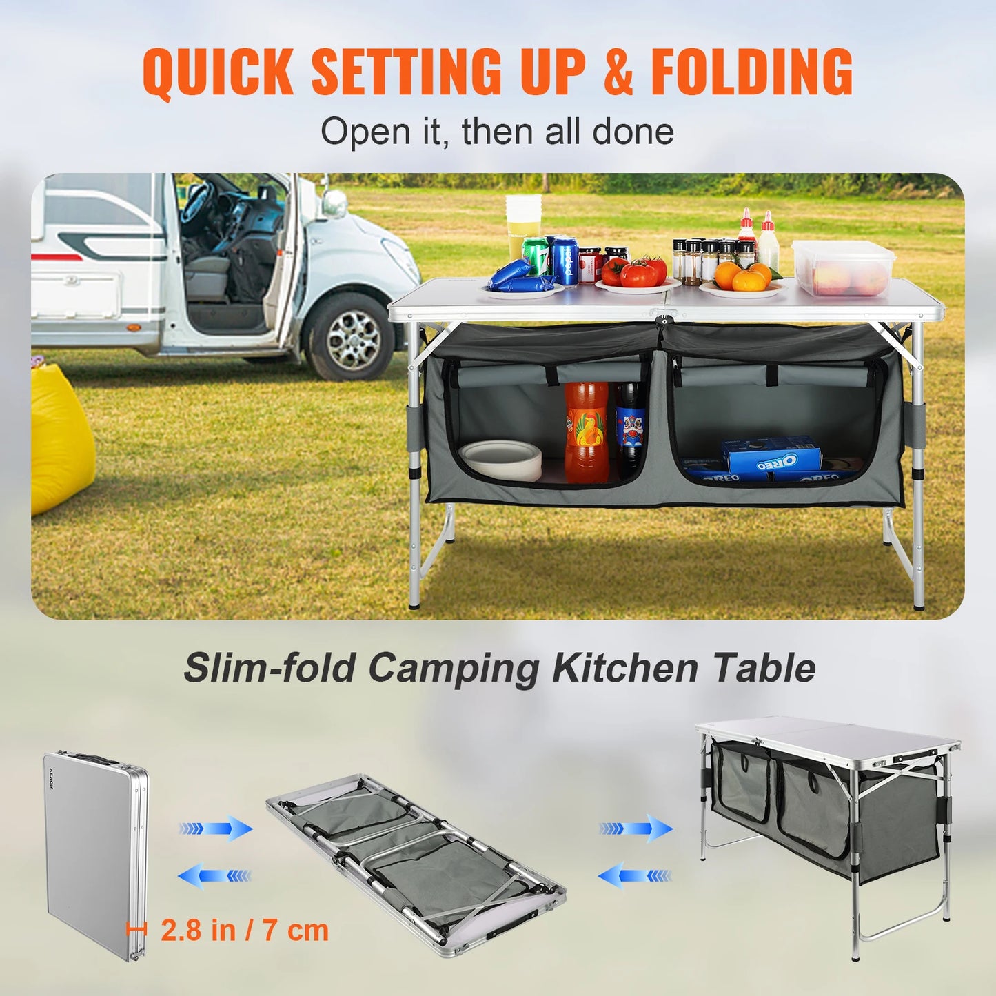 SucceBuy Camping Kitchen Table Quick set-up Folding Camping Table MDF Camping Table for Outdoor Picnics BBQ Camping RV Traveling Daniel’s Outdoor Company