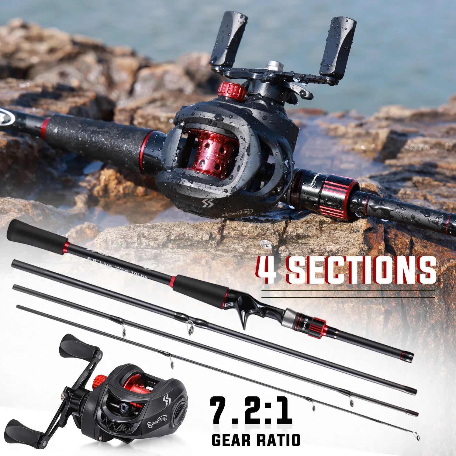 Sougayilang 1.8~2.1m Carbon Fiber Casting Rod and 7.2:1 Gear Ratio Baitcasting Reel Fishing Rod Reel Set Max Drag 10kg for Bass Daniel’s Outdoor Company