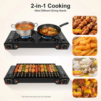 2500W Portable Camping Stove 2 Burners Camping Stove with Baking Tray&Portable Case use  Butane or LPG Home Application Outdoor Daniel’s Outdoor Company