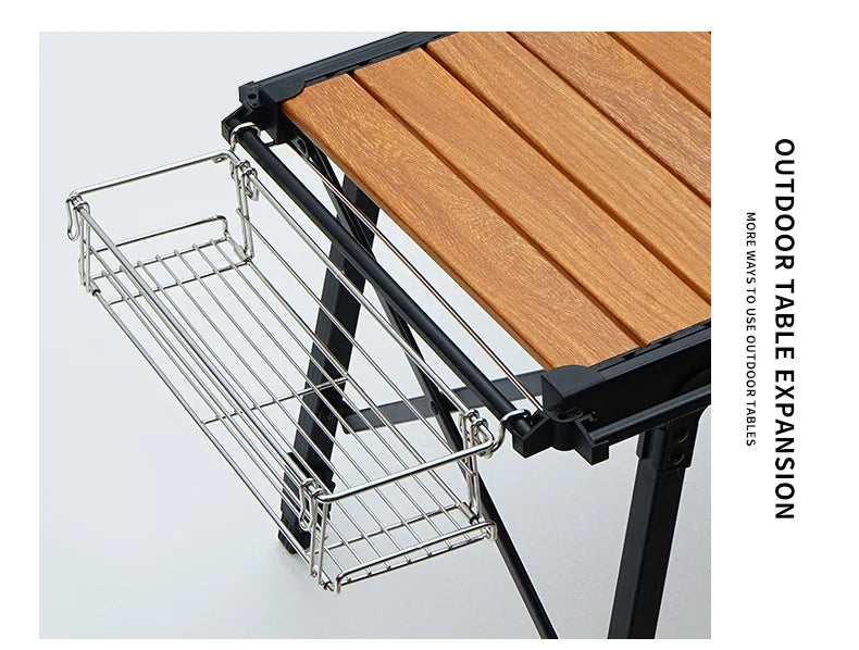 Outdoor Aluminum Table Side Storage Rack Hanging Mesh IGT Table Expansion Bracket Folding Table Extension Basket Folding Rack Daniel’s Outdoor Company