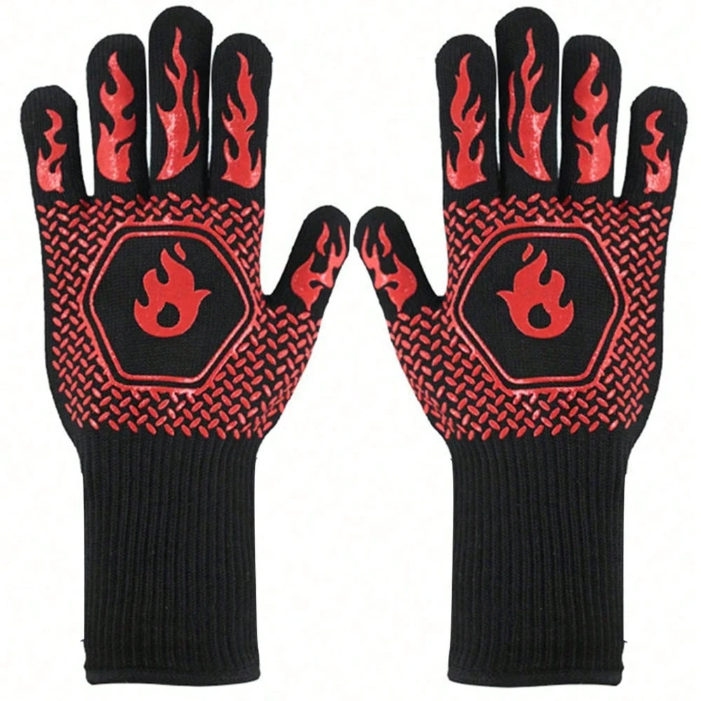 2PCS 500 Heat-insulating Resistant BBQ Gloves Fireplace Grilling Gloves Anti-scald Oven Glove for Ktichen Baking Grill Microwave Daniel’s Outdoor Company