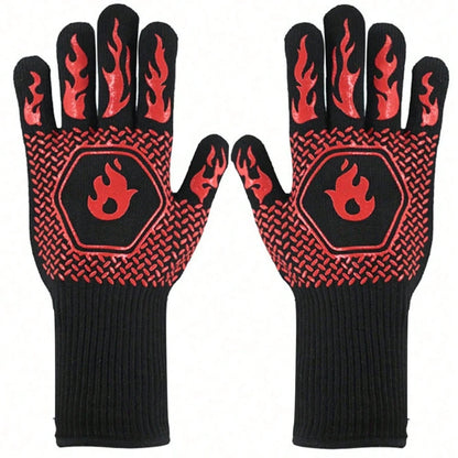 2PCS 500 Heat-insulating Resistant BBQ Gloves Fireplace Grilling Gloves Anti-scald Oven Glove for Ktichen Baking Grill Microwave Daniel’s Outdoor Company