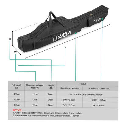 Lixada 100/130/150cm Fishing Bag Portable Folding Fishing Rod Reel Bag Fishing Tackle Carry Case Carrier Bag backpack fishing Daniel’s Outdoor Company