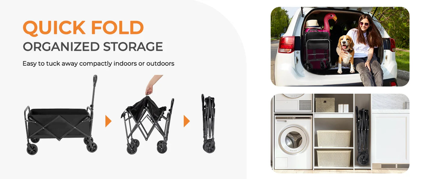 Heavy Duty Wagon Carts Foldable, Portable Wagons for Groceries, Beach Cart with All-Terrain Wheels  Drink Holders, Utility Wagon Daniel’s Outdoor Company