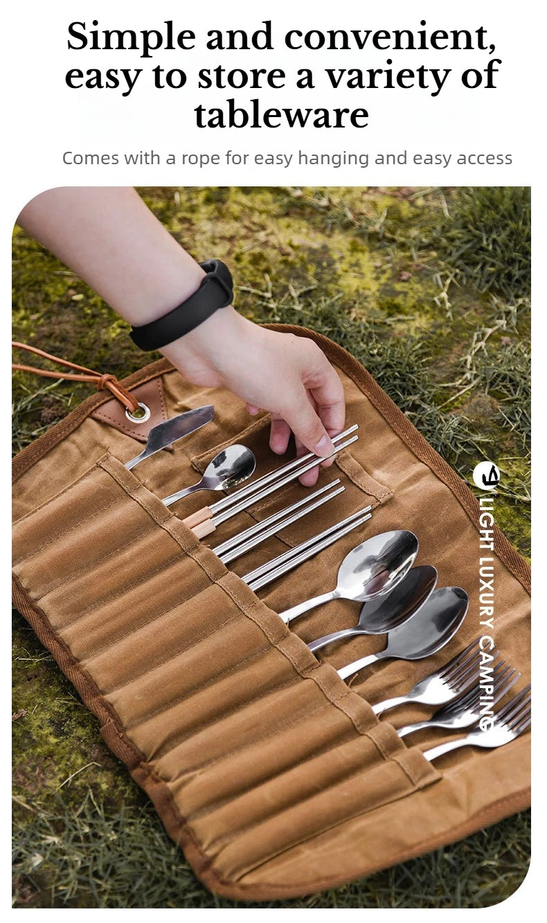 Portable Roll Up Pouch Bag Outdoor Camping Cutlery Storage Bag Cutlery Storage Water Resistant Case For Forks Spoons Chopstick Daniel’s Outdoor Company