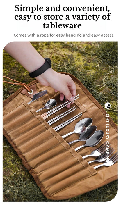 Portable Roll Up Pouch Bag Outdoor Camping Cutlery Storage Bag Cutlery Storage Water Resistant Case For Forks Spoons Chopstick Daniel’s Outdoor Company