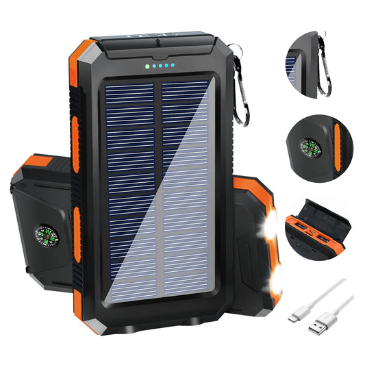20000mAh Solar Power Bank Portable Solar Charger Waterproof Dual 5V USB Ports 2 LED Light Flashlight For Cell IPhone Outdoor Daniel’s Outdoor Company