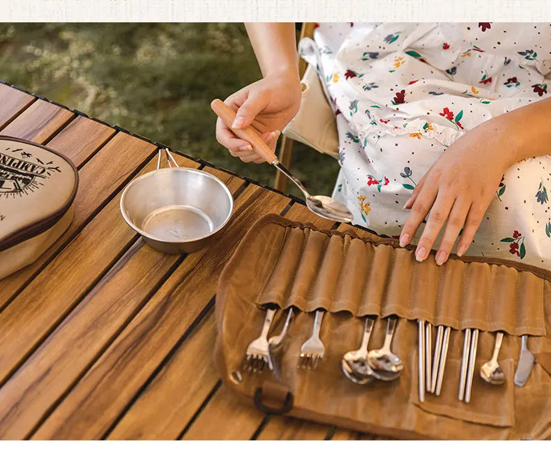 Portable Roll Up Pouch Bag Outdoor Camping Cutlery Storage Bag Cutlery Storage Water Resistant Case For Forks Spoons Chopstick Daniel’s Outdoor Company