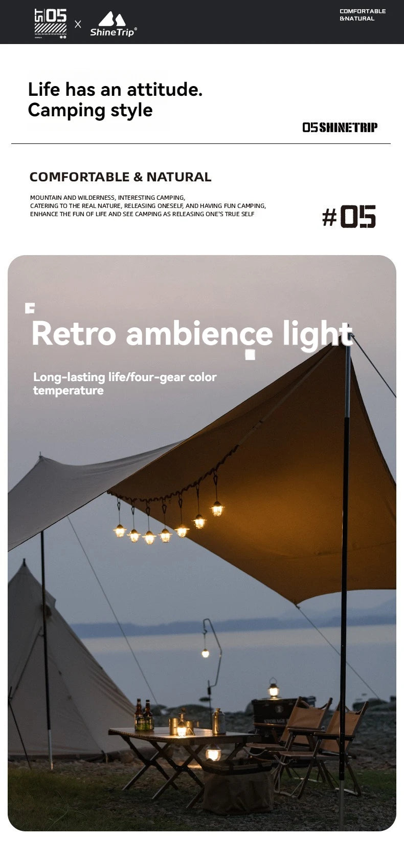 Shine Trip Outdoor Retro Smalldroplight, Campsite Lamp, Atmosphere Lamp, USB Charging Tent Light, LED Camping Hangling Lamp Daniel’s Outdoor Company