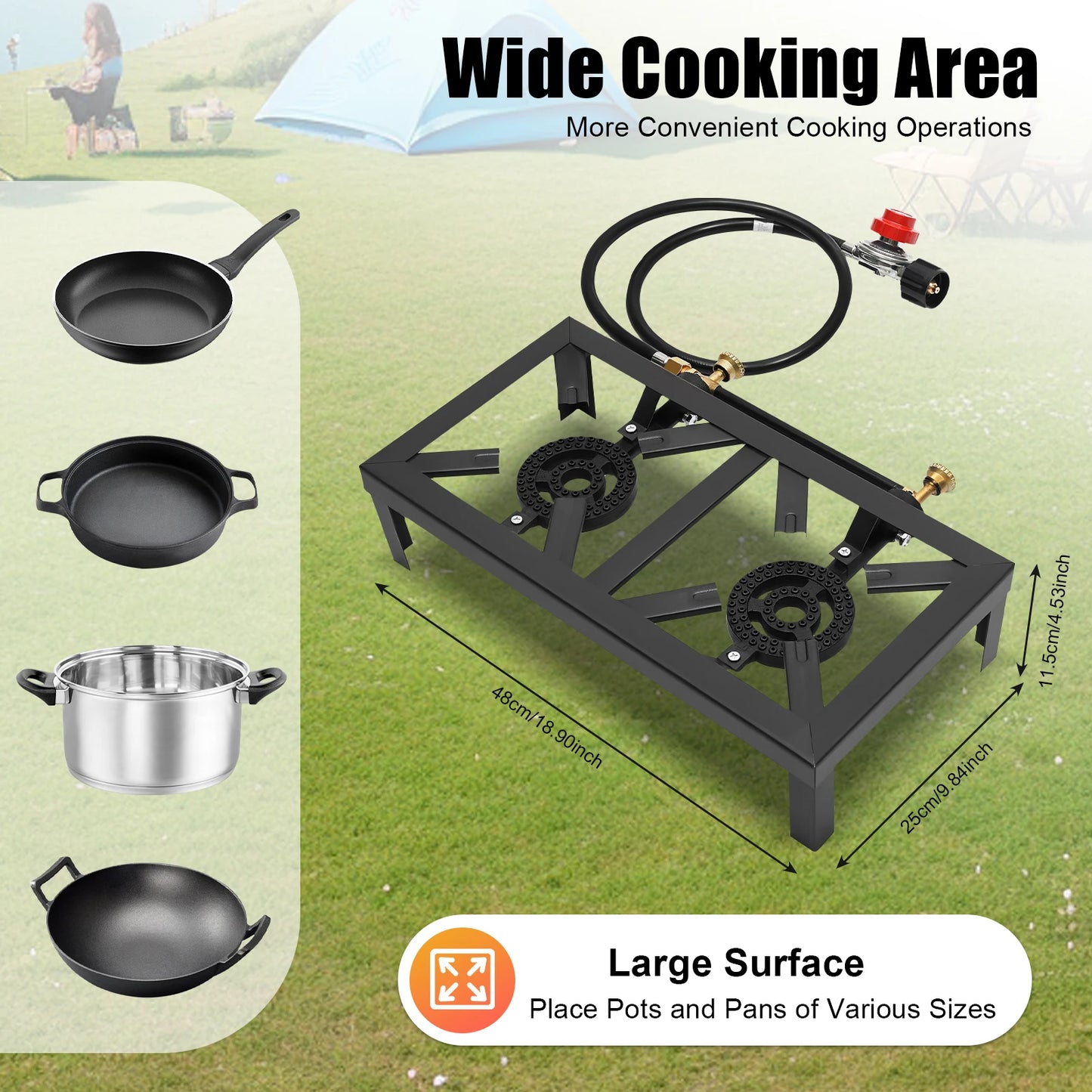 8000W Portable Double Burner Outdoor Gas Stove Propane Cooker with Adjustable 0-10Psi Regulator Hose for Patio Camping, BBQ Daniel’s Outdoor Company