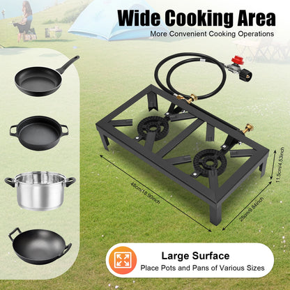 8000W Portable Double Burner Outdoor Gas Stove Propane Cooker with Adjustable 0-10Psi Regulator Hose for Patio Camping, BBQ Daniel’s Outdoor Company