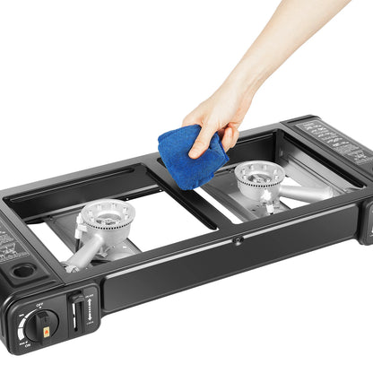 2500W Portable Camping Stove 2 Burners Camping Stove with Baking Tray&Portable Case use  Butane or LPG Home Application Outdoor Daniel’s Outdoor Company