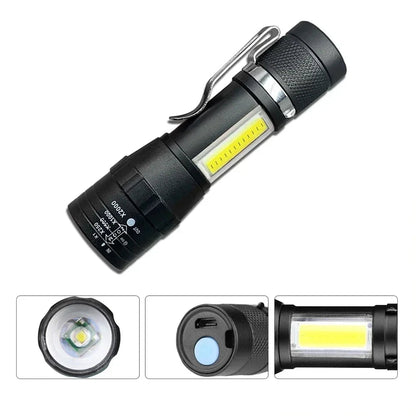 Portable Rechargeable LED Flashlight with Pen Clip Zoomable Waterproof Torch with Side Light Outdoor Camping Emergency Lantern - Daniel’s Outdoor Company