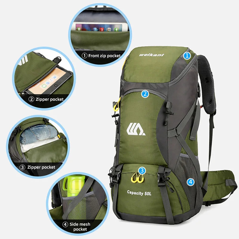 50L Travel Backpack Camping Men Large Hiking Bag Tourist Rucksack Waterproof Outdoor Sports Climbing Mountaineering Bag Luggage Daniel’s Outdoor Company