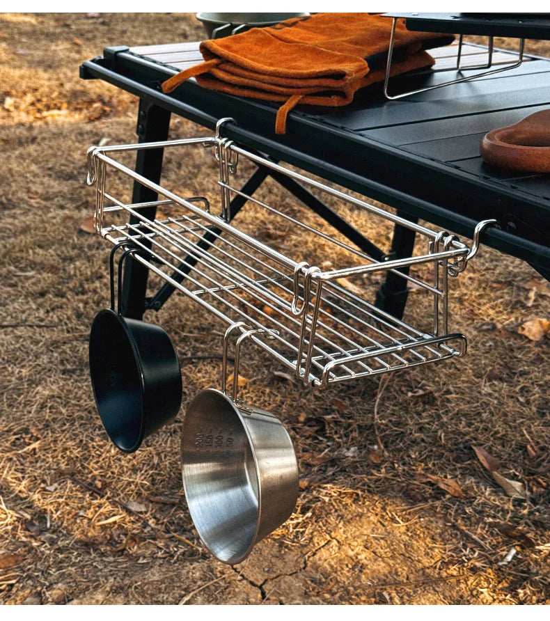 Outdoor Aluminum Table Side Storage Rack Hanging Mesh IGT Table Expansion Bracket Folding Table Extension Basket Folding Rack Daniel’s Outdoor Company