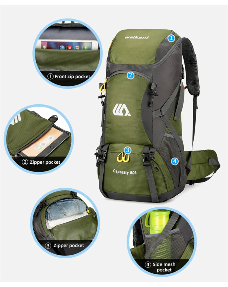 50L Travel Backpack Camping Men Large Hiking Bag Tourist Rucksack Waterproof Outdoor Sports Climbing Mountaineering Bag Luggage Daniel’s Outdoor Company