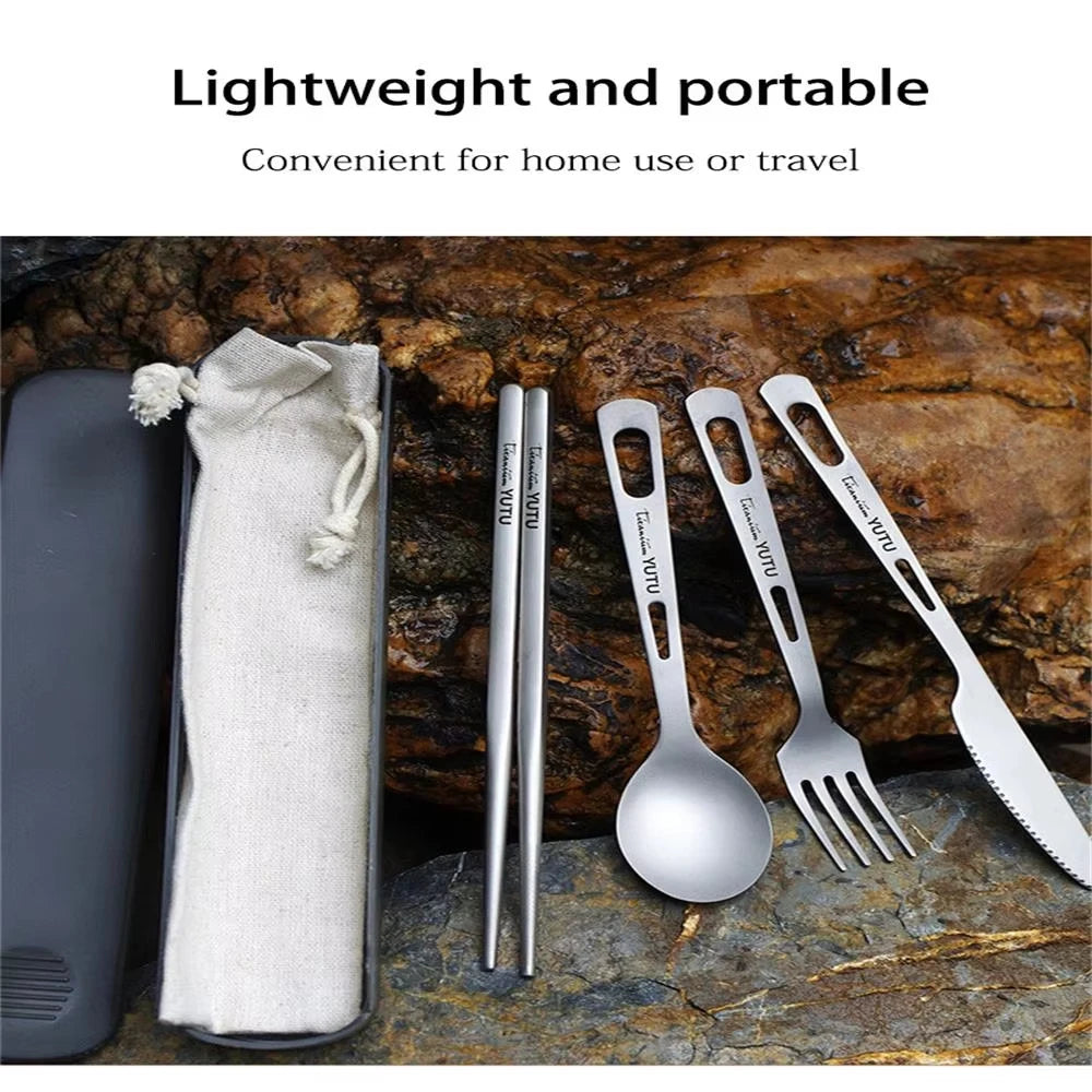 Pure Titanium Tableware Set Household Frosted Knife and Fork Spoon Chopsticks Travel Camping Portable Knife Fork Set Daniel’s Outdoor Company