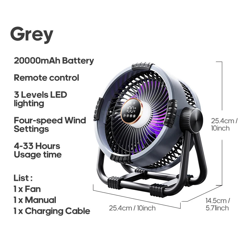 Portable 6 in 1 Outdoor Camping Fan 20000mAh Rechargeable Wireless Tent Ceiling Fan 4 Speed Adjustment LED Lighting Power Bank Daniel’s Outdoor Company
