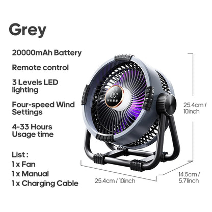 Portable 6 in 1 Outdoor Camping Fan 20000mAh Rechargeable Wireless Tent Ceiling Fan 4 Speed Adjustment LED Lighting Power Bank Daniel’s Outdoor Company
