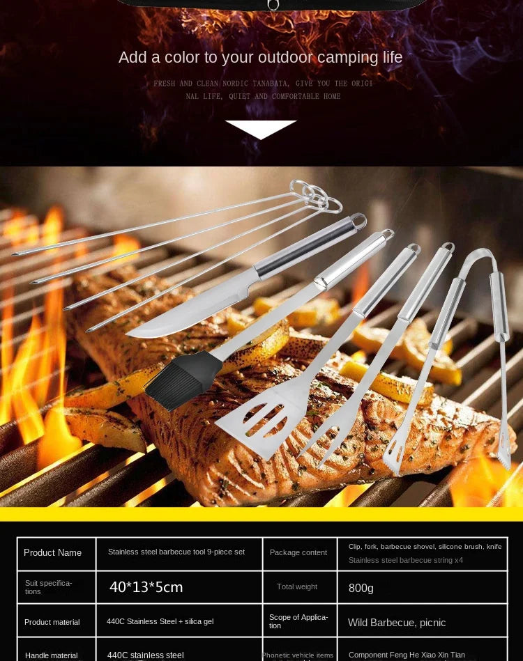 Stainless steel oven set barbecue combination tool outdoor BBQ barbecue set barbecue set storage portable cloth bag baking tool Daniel’s Outdoor Company