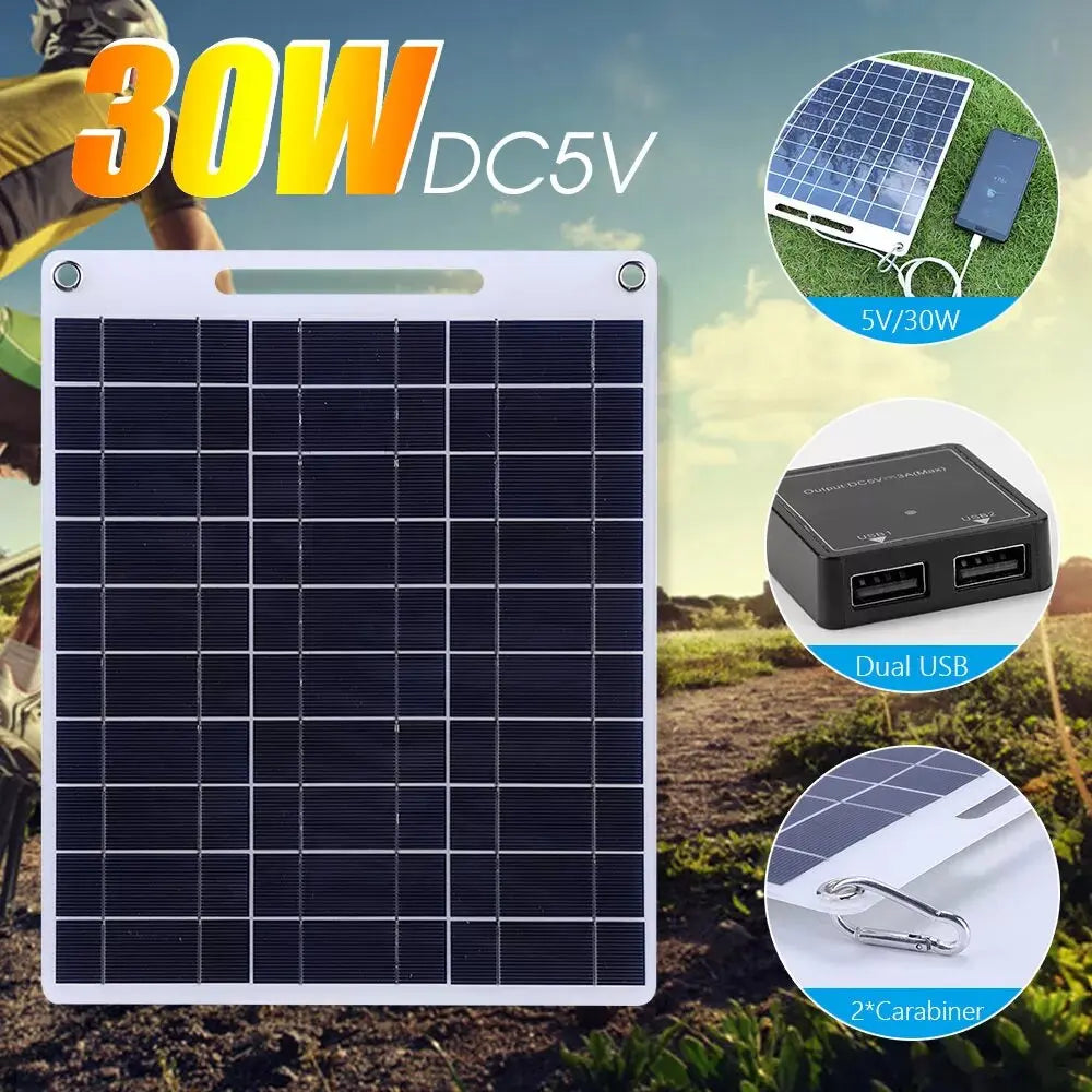 30W Solar Panel Portable 5V Fast-charging Cell Board Outdoor Emergency Charging Battery Camping Hiking Travel Phone Charger Daniel’s Outdoor Company