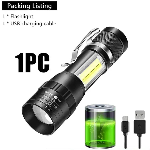 Portable Rechargeable LED Flashlight with Pen Clip Zoomable Waterproof Torch with Side Light Outdoor Camping Emergency Lantern - Daniel’s Outdoor Company