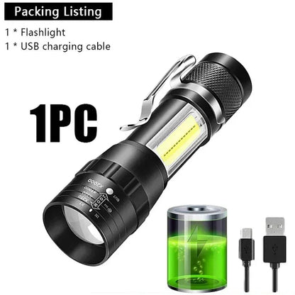 Portable Rechargeable LED Flashlight with Pen Clip Zoomable Waterproof Torch with Side Light Outdoor Camping Emergency Lantern - Daniel’s Outdoor Company