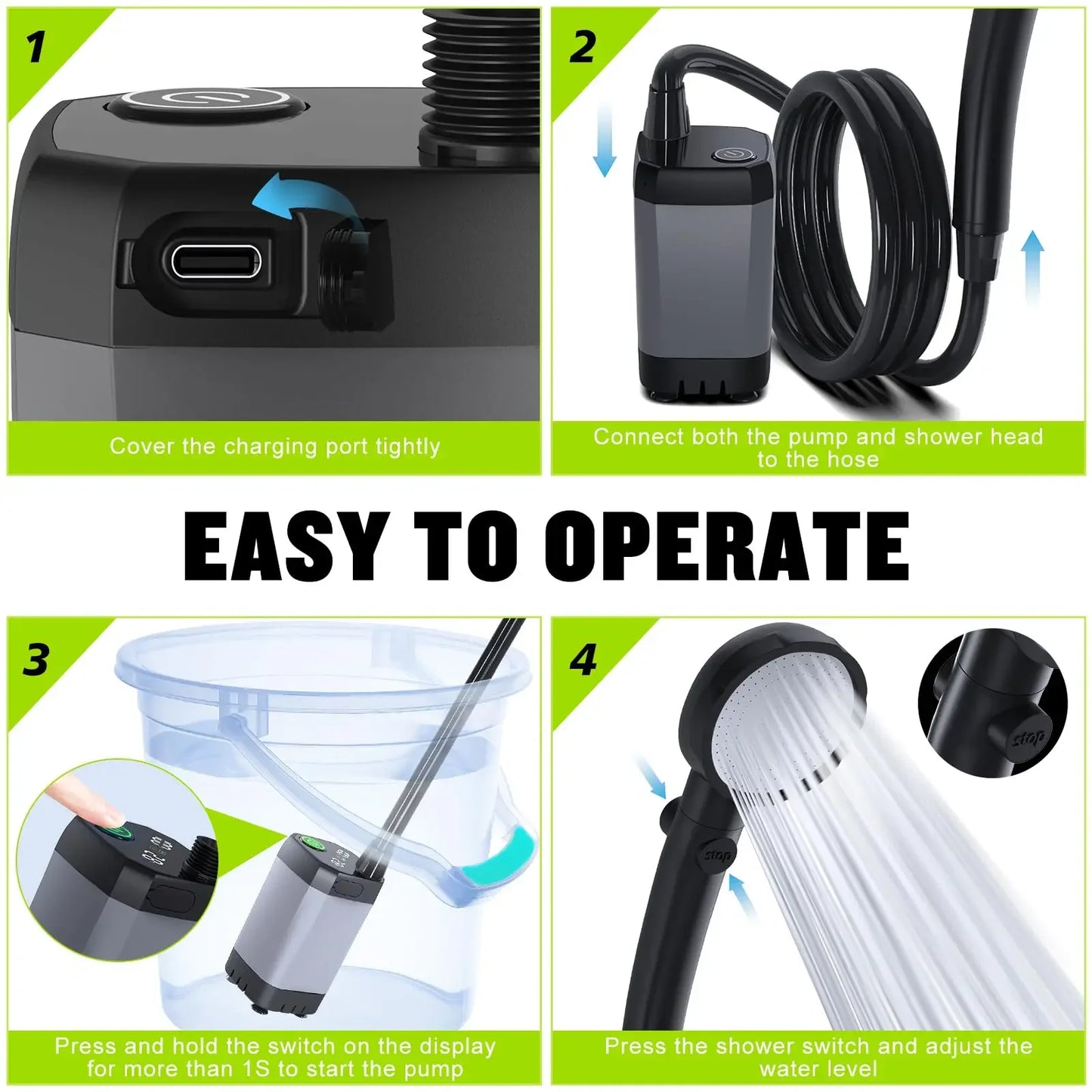 Portable Shower for Camping, 6000mAh Rechargeable Camping Shower, 4 Spray Modes Daniel’s Outdoor Company