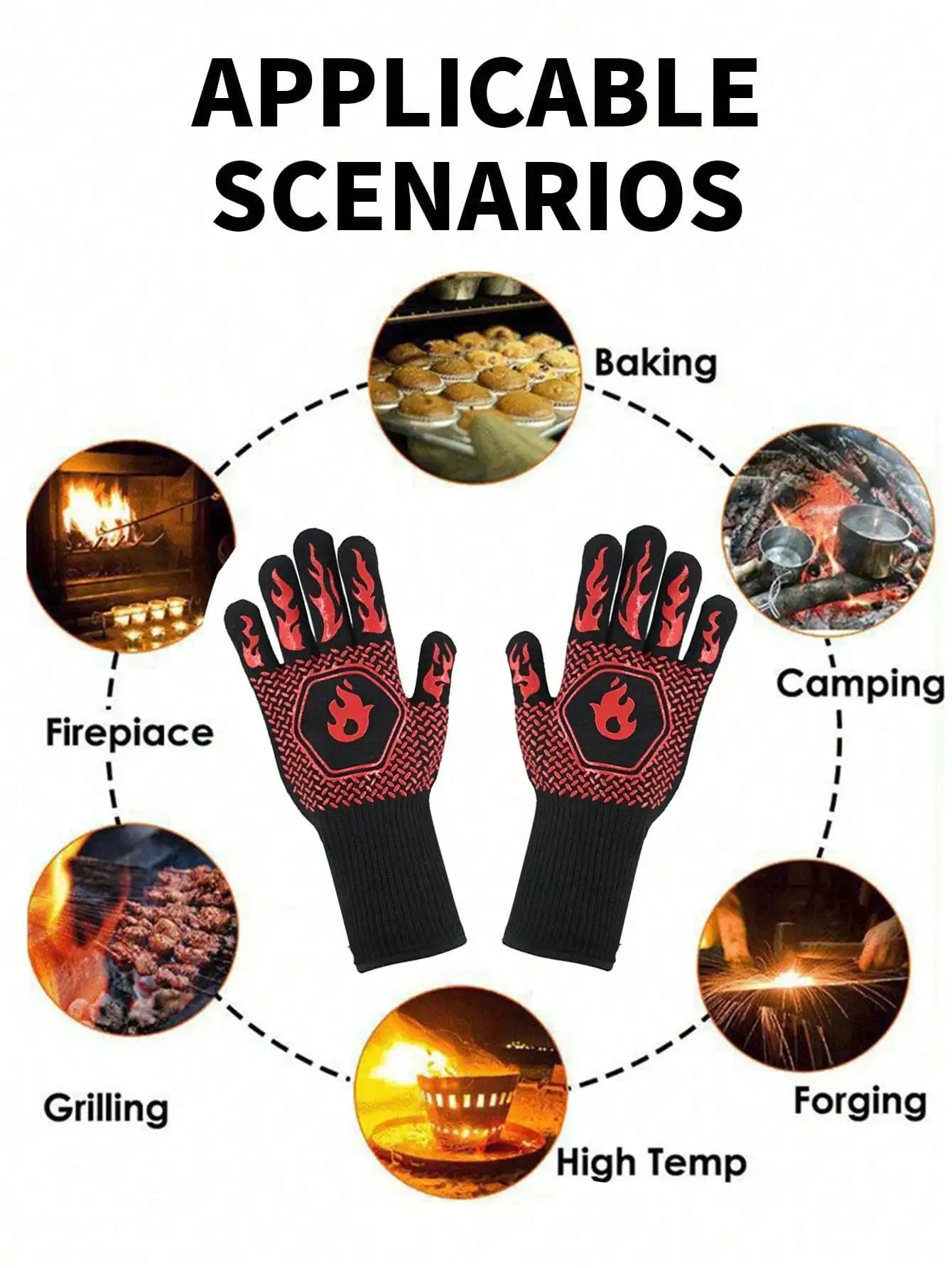 2PCS 500 Heat-insulating Resistant BBQ Gloves Fireplace Grilling Gloves Anti-scald Oven Glove for Ktichen Baking Grill Microwave Daniel’s Outdoor Company