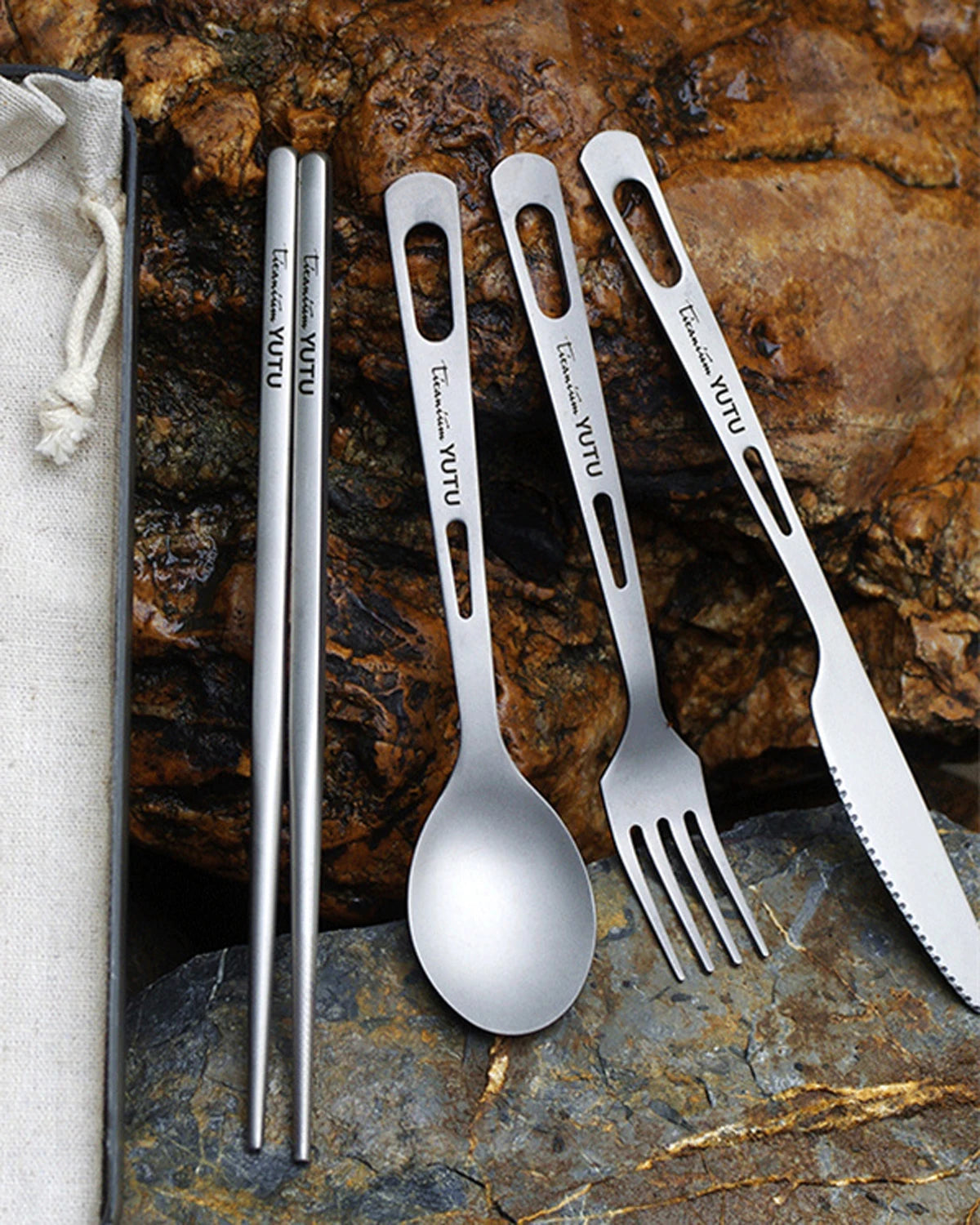 Pure Titanium Tableware Set Household Frosted Knife and Fork Spoon Chopsticks Travel Camping Portable Knife Fork Set Daniel’s Outdoor Company